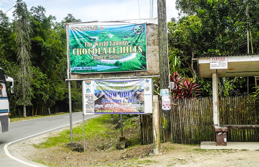 The bus should stop right by this sign (ask in advance to be let off at the Chocolate Hills)