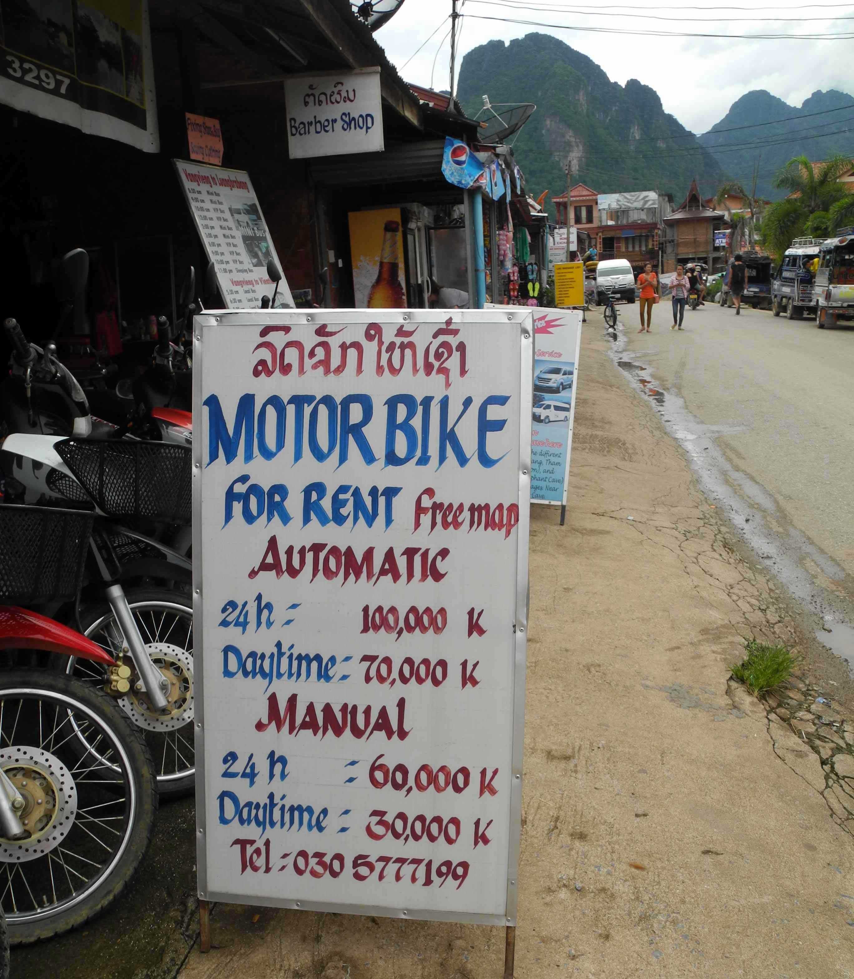 Motorbike hire in Vang Vieng