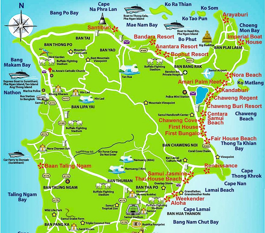 Map of Koh Samui with its beaches