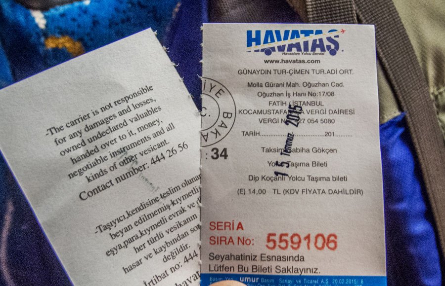 Our bus tickets to Sabiha Gökçen Airport