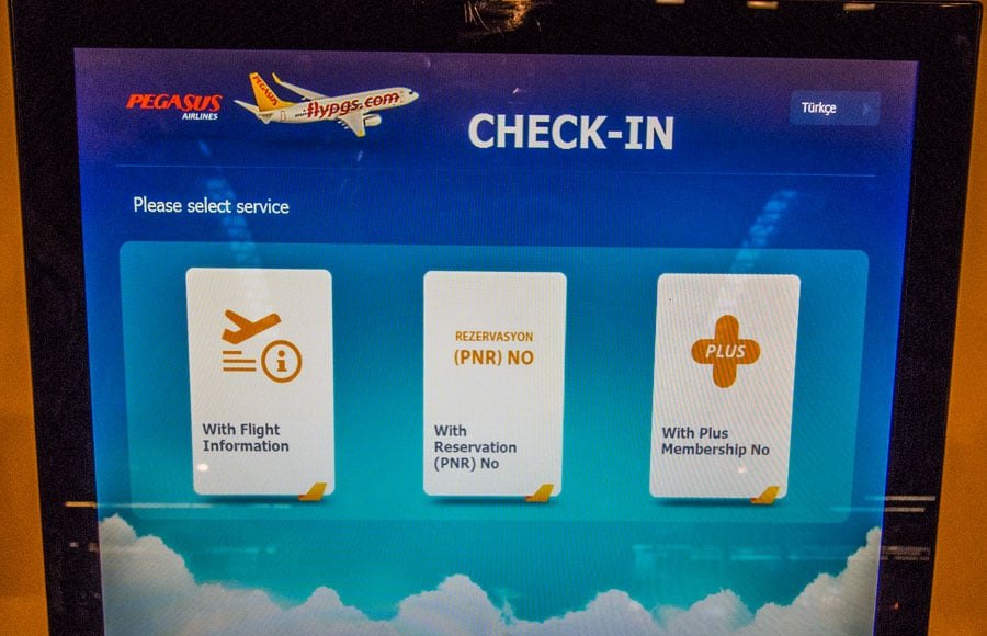 Online check-in for a Pegasus flight at Sabiha Gökçen Airport