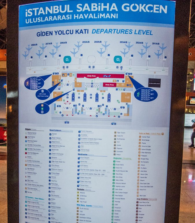 Departures area map of Sabiha Gökçen Airport