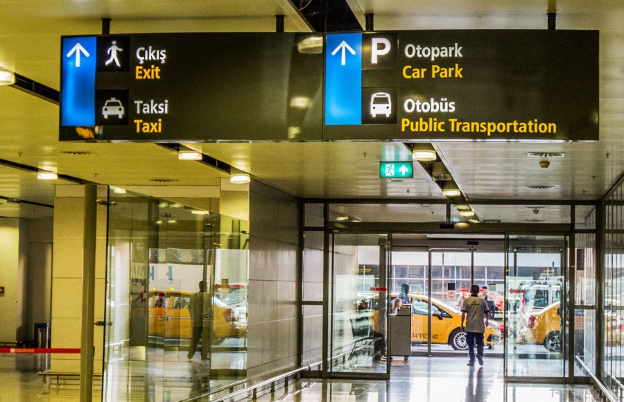 Buses and taxis outside the terminal exit