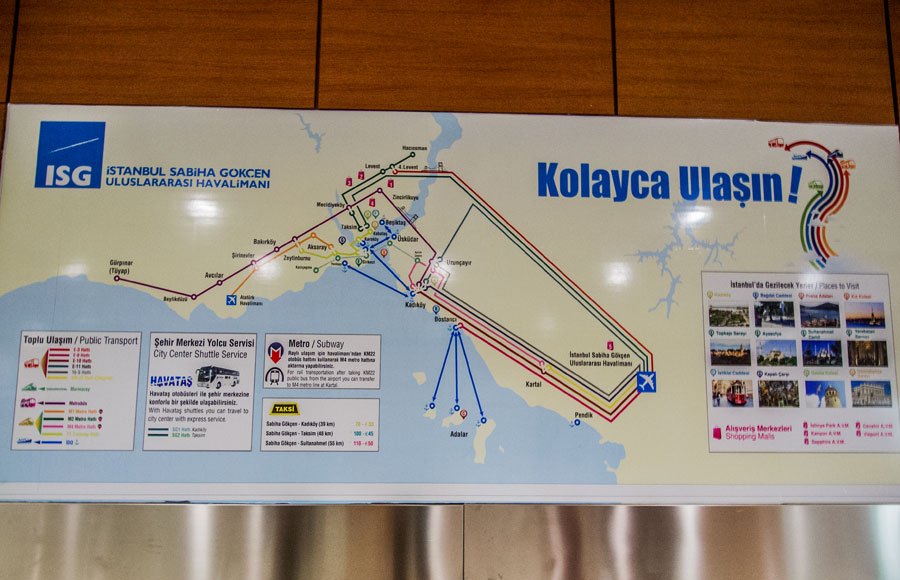 Transport map from Sabiha Gökçen Airport to city districts