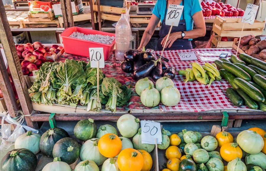 Round courgettes at a market in Belgrade