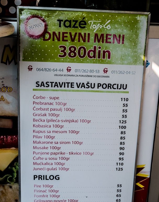 food prices in Belgrade