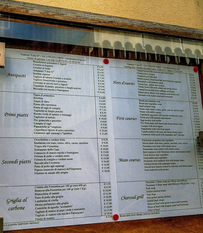 café prices in Florence