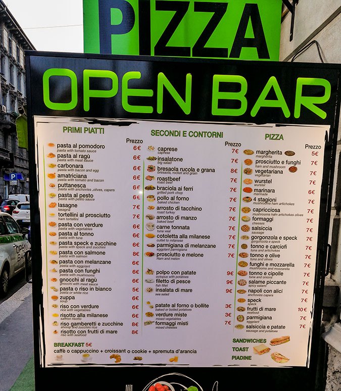 food prices in Milan
